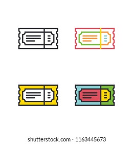 Movie ticket flat simple line icons set.