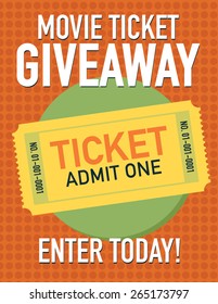 Movie ticket giveaway poster, ticket admit one, enter today