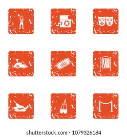 Movie ticket icons set. Grunge set of 9 movie ticket vector icons for web isolated on white background