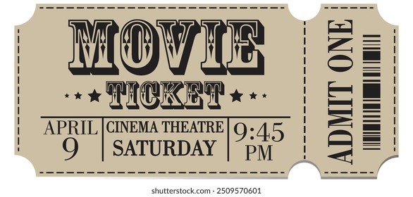 Movie ticket template. Movie admission coupon design. Cinema coupon for festivals, event, theater, concert, play. Vector illustration isolated on white background.