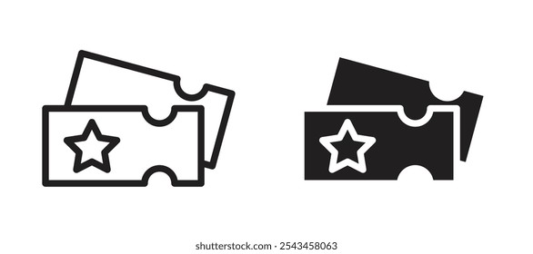 Movie ticket vector icon set in black.