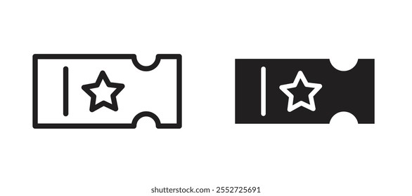 Conjunto de iconos de Vector de boletos de película con estilo relleno y delineado en negro.