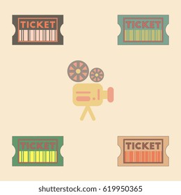 movie ticket Vector illustration Collection in flat style cinema ticket with barcode