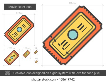 Movie ticket vector line icon isolated on white background. Movie ticket line icon for infographic, website or app. Scalable icon designed on a grid system.