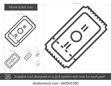Movie ticket vector line icon isolated on white background. Movie ticket line icon for infographic, website or app. Scalable icon designed on a grid system.