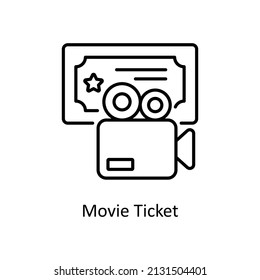 Movie Ticket Vector Outline Icon For Web Isolated On White Background EPS 10 File