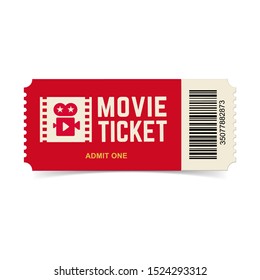 Movie Ticket. Vector Red Cinema Ticket Isolated On White Background.