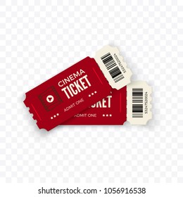 Movie tickets.  Red couple cinema tickets isolated on transparent background. Vector illustration