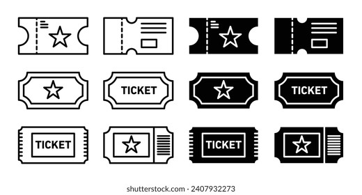 movie tickets vector icon set. travel trip flight plane ticket sign. event theatre cinema line pass symbol. vip voucher icon. park entry pass. train or airplane tickets.