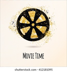 Movie time background with filmstrip. Cinema poster design. Vector illustration for your design. Poster, flyer, banner