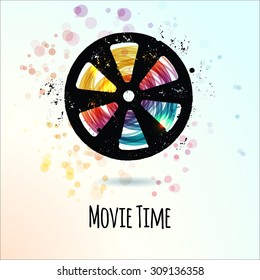 Movie time background with filmstrip. Vector illustration for your design. Poster, flyer, banner