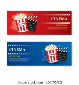 Movie time banner and coupon.Cinema template card element design.