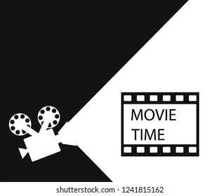 Movie time, black background, vector illustration, flat style