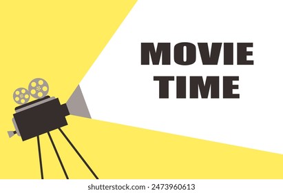 Movie time and movie camera. Vector illustration