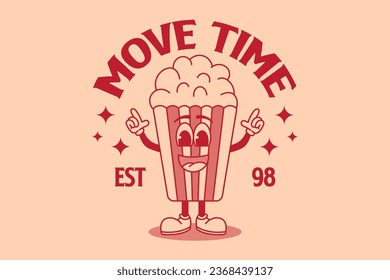 Movie time concept with icon design, popcorn mascot vector illustration. Can be printed as t-shirt, Poster, greeting cards, gift or room and office decoration. Also can be social media post content