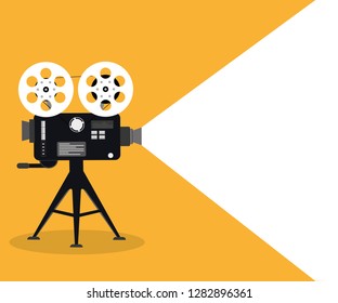 Movie time concept. Template for cinema poster, banner. Illustration of film projector 