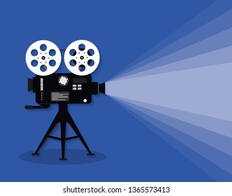 Movie time concept. Template for cinema poster, banner. Illustration of film projector