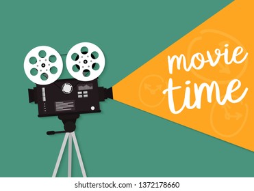 Movie time concept. Template for cinema poster, banner. Illustration of film projector