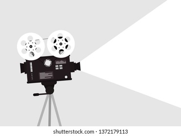 Movie time concept. Template for cinema poster, banner. Illustration of film projector