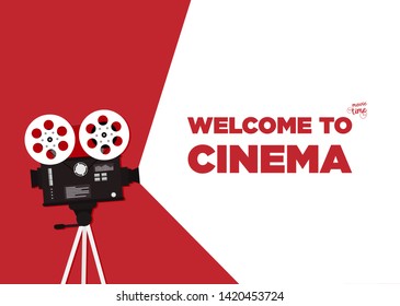 Movie time concept. Template for cinema poster, banner. Illustration of film projector