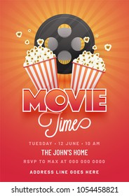 Movie time concept.Creative template for cinema poster, banner in retro cartoon style.