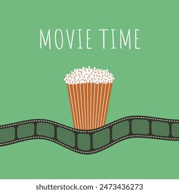 Movie time. Film reel, popcorn. Retro and minimalism style. Vector illustration