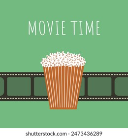 Movie time. Film reel, popcorn. Retro and minimalism style. Vector illustration