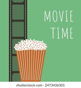 Movie time. Film reel, popcorn. Retro and minimalism style. Vector illustration