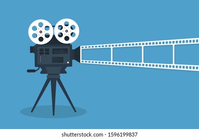 Movie time flat concept background. Cinema banner design