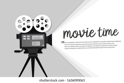 Movie time flat concept background. Cinema banner design