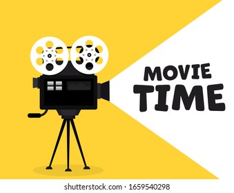 Movie time flat concept background. Cinema banner design