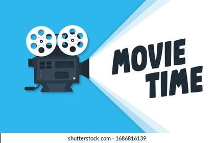 Movie time flat concept background. Cinema banner design