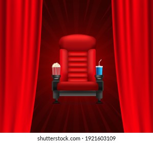 Movie time, great design for any purposes. Realistic cinema movie poster template. 3d banner background.