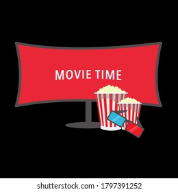 Movie time illustration. Popcorn and film 