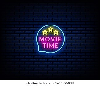 Movie time neon sign, vector illustration