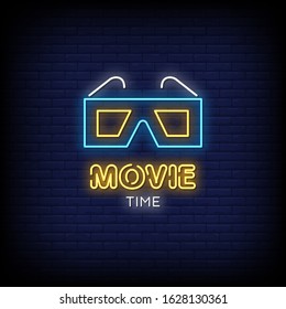 Movie Time Neon Signs Style Text Vector