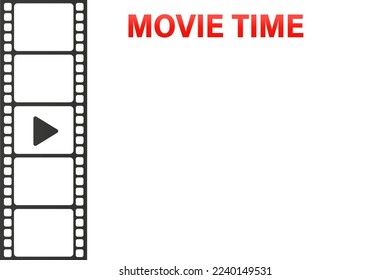 Movie Time Photo frame template. Old film with a button play. Vector illustration