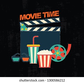 Movie time pop corn and cold drink vector