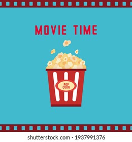 Movie Time Pop Corn with Film Strip Background Design Vector