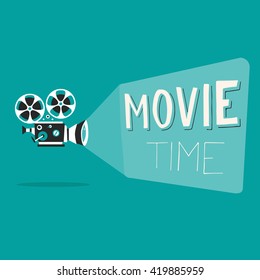 Movie time poster. Cartoon vector illustration. Cinema motion picture