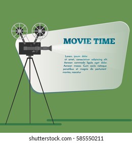 Movie time poster. Cartoon vector illustration. Cinema motion picture.