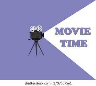 Movie time, retro movie screening, movie projector, movie time, vector illustration