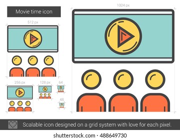 Movie time vector line icon isolated on white background. Movie time line icon for infographic, website or app. Scalable icon designed on a grid system.