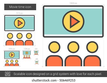 Movie time vector line icon isolated on white background. Movie time line icon for infographic, website or app. Scalable icon designed on a grid system.