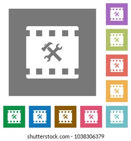 Movie tools flat icons on simple color square backgrounds