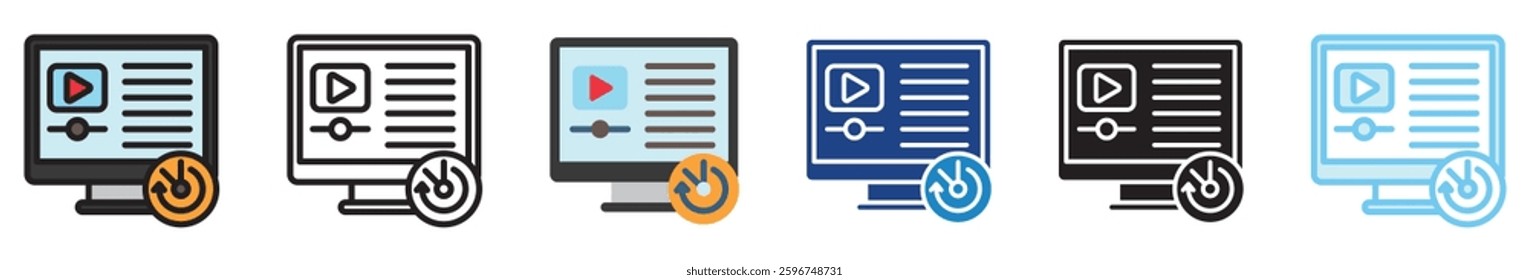 Movie Trailer multi style, mini illustration icon set. outline, flat, glyph, line color, UI, UX, app and web, digital or print. related to movie, cinema, entertainment.