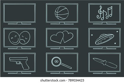 Movie TV genres symbol set, vector