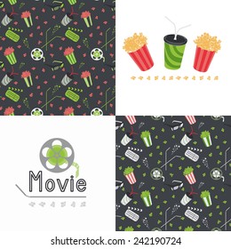 Movie vector design set with logotype and patterns.