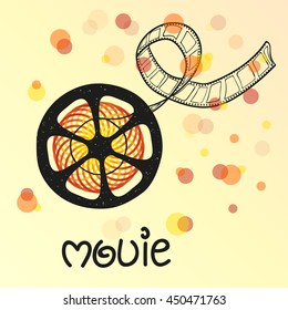 Movie vector illustration with filmstrip. Can be used as background, poster, banner, flyer design. 
