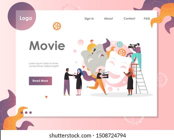 Movie vector website template, web page and landing page design for website and mobile site development. 